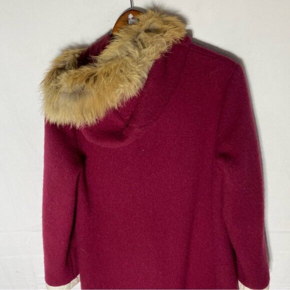 Vintage Kelsey Trail Burgundy Wool Embroidered Zip Front Parka W Fur Trim M - Picture 8 of 16